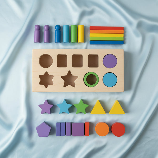 GeoLeo™ | Juego Montessori de Figuras Geométricas de Madera para Aprender Formas, Colores y Clasificación