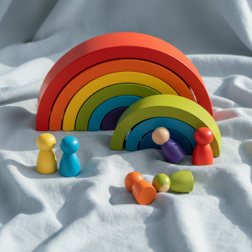 ArcoLeo™ | Arcoíris Montessori de Madera con Bloques y Muñecos