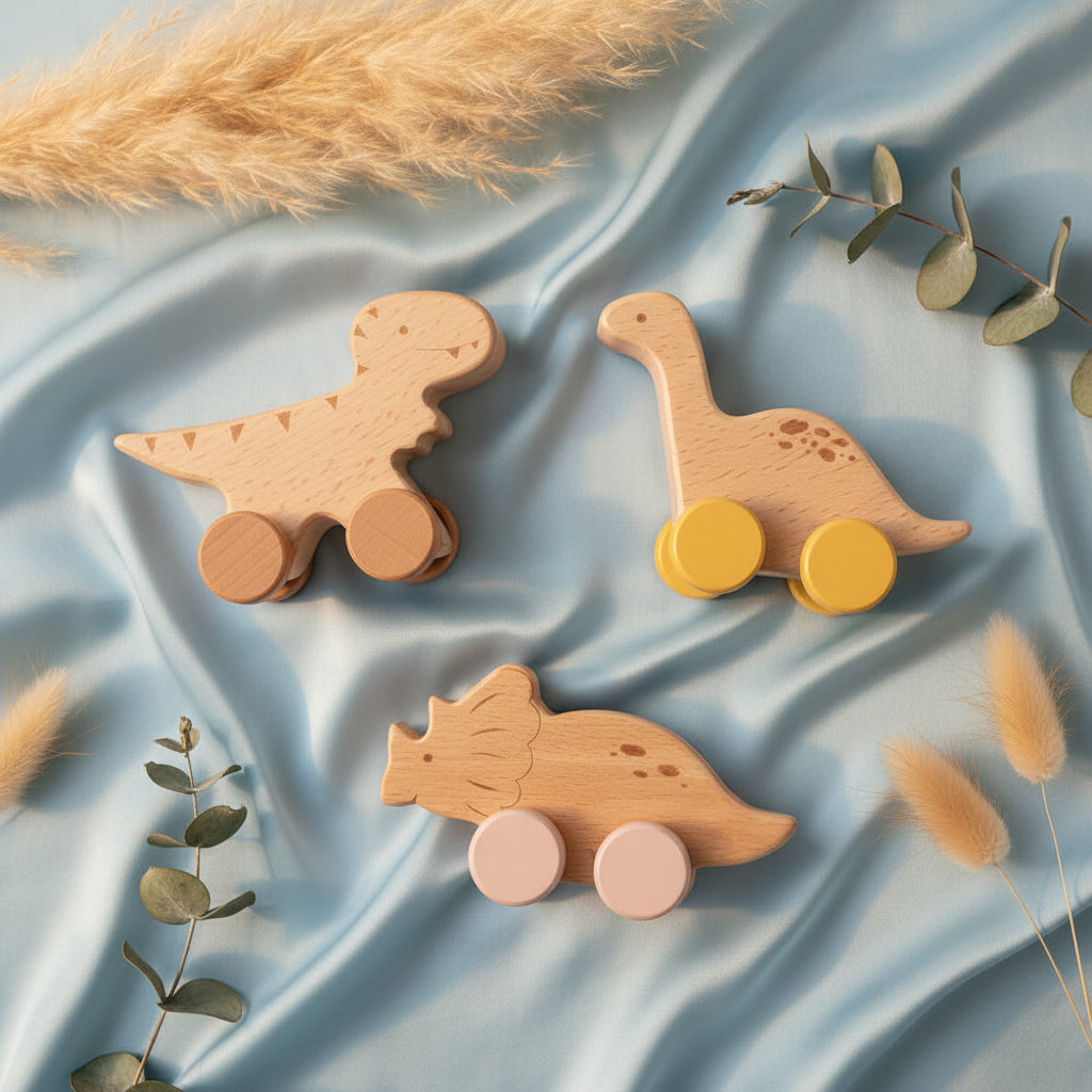 DinoRueda™ | Coche Montessori de Madera con Dinosaurio -